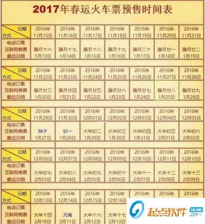 2017春运购票日历