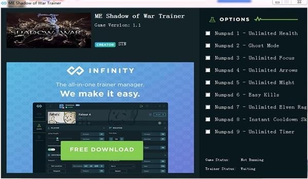中土世界战争之影九项修改器下载 v1.0 Steam版