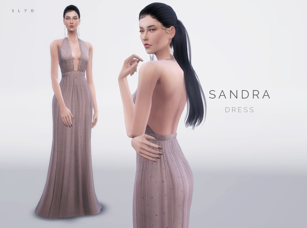 模拟人生4SANDRA女士低胸露背褶皱长裙礼服MOD下载