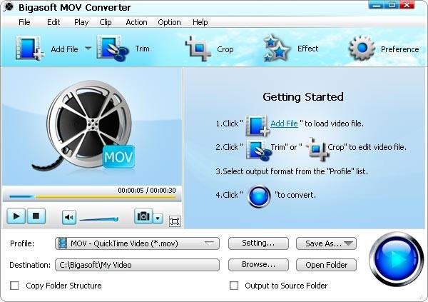 Bigasoft MOV Converter 3.7.46 官方免费版图1